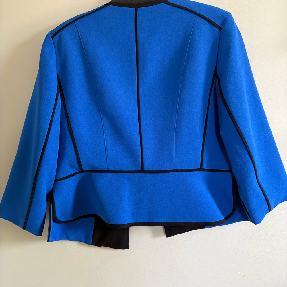 Kasper Women's Cobalt Blue Open-Front Jacket with Black Piping - Picture 8 of 9